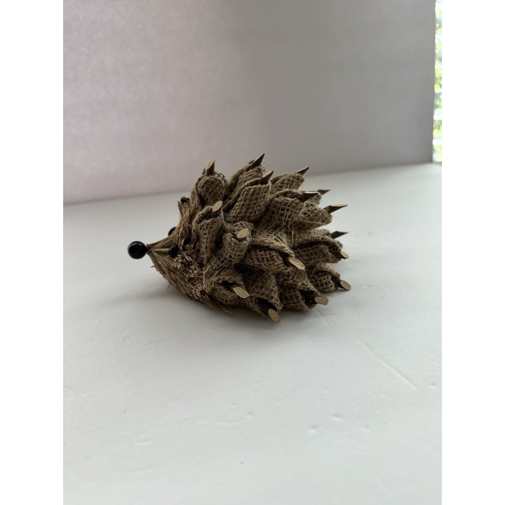 Rustic Hedgehog Figurine Burlap Jute Twig Natural Fiber Woodland Fall Decor 6" - Picture 4 of 8